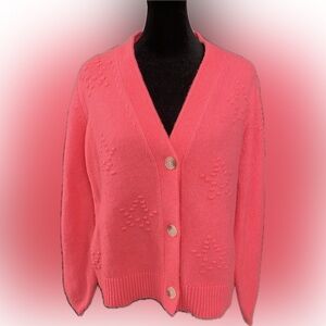 LOFT Neon Pink Bobble Knit Cardigan Sweater - Size Large Regular